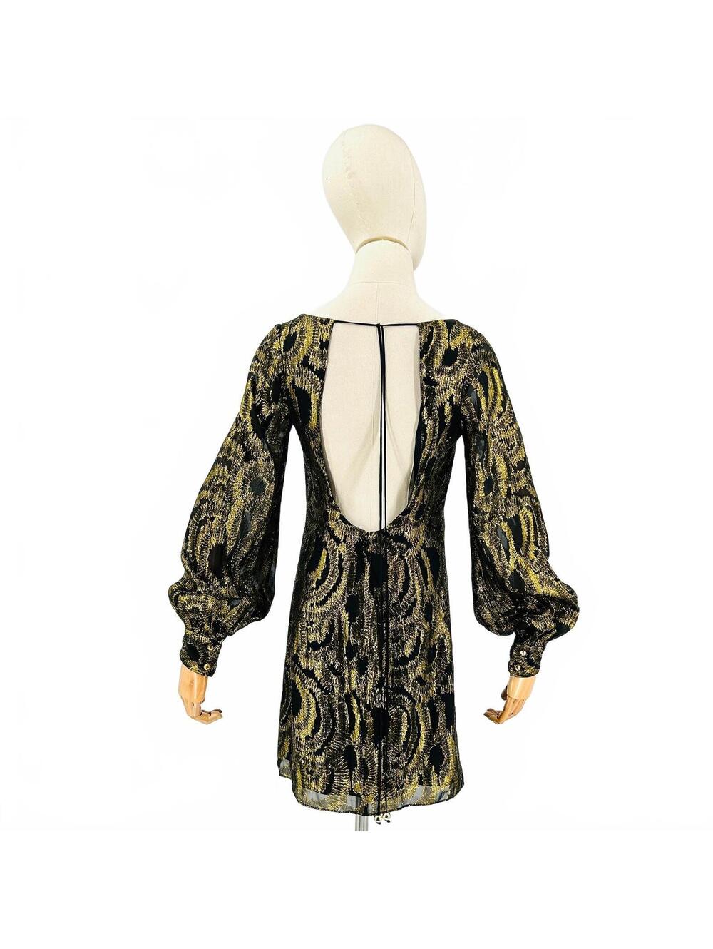 Vintage Y2K Milly Of New York Black Gold Metallic Mini Dress